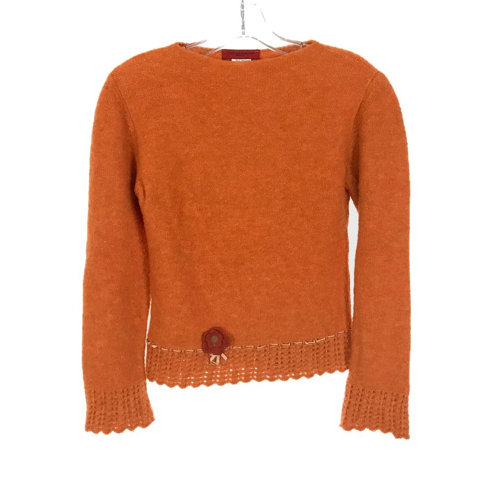 Womens Size XS Tous Les Garcons Orange Wool Blend Floral Applique Sweater
